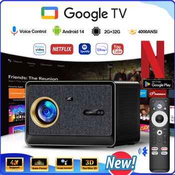 Proyector HORLAT 4000ANSI Lumen Ultra HD para Películas y Videos, Google TV, Cine en Casa, 32GB, Android 14, Enfoque Automático, Smart TV