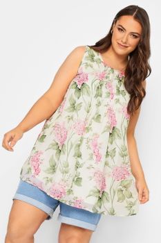 Yours Blusa De Flores Rosas Sin Mangas Con Jaretas, Mujer Curvy Y Tallas Grandes, Yours