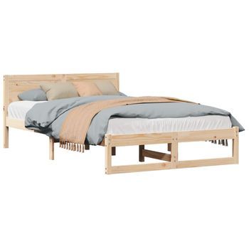 Cama Matrimonial | Cama Para Adulto | Estructura De Cama Natural 140 X 190 Cm Madera De Pino Macizo