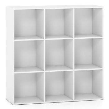 Costway Estantería de Cubos 9 Compartimentos de Madera de Ingeniería sin Tornillos para Montar Capacidad 10 kg por Cubo para Interior Blanco