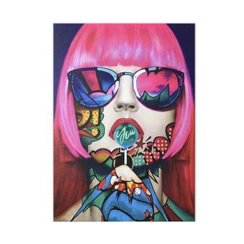 Cuadro Decoración Pared Lienzo Woman Grande Pop Art 70 X 50 X 3 Cm - Luzio