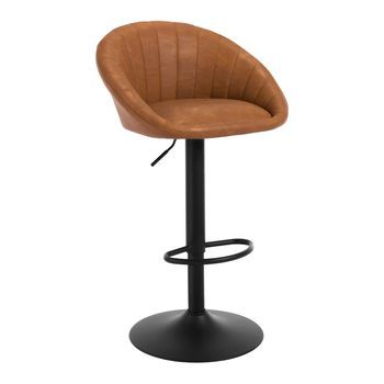 Taburete De Bar, Silla De Bar, Giratoria, De Altura Regulable, Tapizada En Piel Sintética Vintage, Color Marrón.