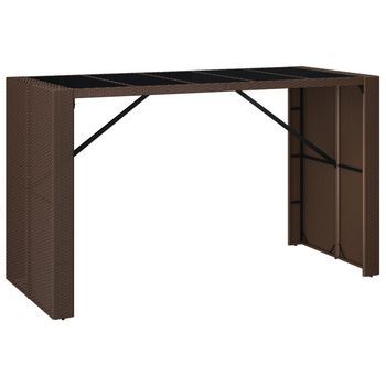 Mesa Alta Bar | Mesa De Bistró Superficie Vidrio Ratán Pe Marrón 185x80x110 Cm