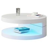 mesa de centro giratoria 360 grados 70x70x355 cm mesa de salon blanca con luces led diseno de 2 niveles mdf