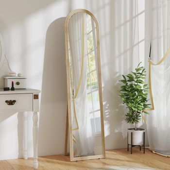 Espejo De Pie De Ps Vidrio Templado Homcom 40x3,7x160 Cm Beige