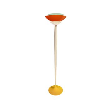 Lámpara de pie columna madera metal amarillo Pantalla orange