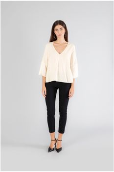 blusa bimateria escote en 