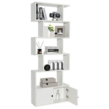 Costway Estantería en Forma de S de 6 Niveles con Armario Estantes Decorativos para Salón Oficina 70 x 23 x 183 cm Blanco