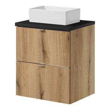 Mueble Bajo Newport Con Lavabo Rectangular 2 Cajones 50x71x40 Cm - Efecto Roble / Negro [en.casa]