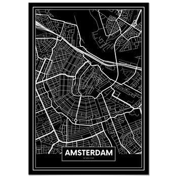 Panorama Cuadro De Aluminio Mapa Negro De Amsterdam 70x100 Cm