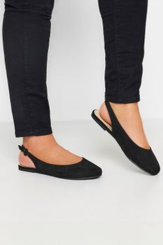 Zapato Plano Destalonado Antelina Negra En Ancho Especial