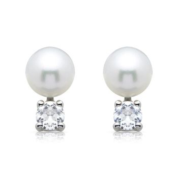 Pendientes de perlas blancas: plata 925 con circonitas