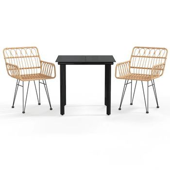 Juego De Comedor De Jardín 3 Uds | Conjunto Mueble Jardin Mesa Y Sillas Ratán Sintético