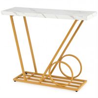 costway mesa consola moderna con tapa de marmol falso y estructura metalica para pasillo sala de estar o entrada 100cm blanco