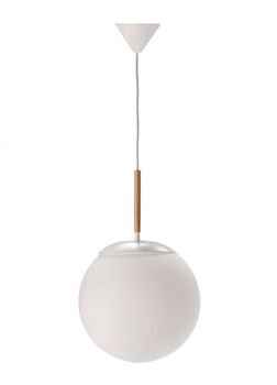 Lámpara techo bola cristal blanco mate embellecedor madera