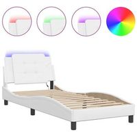 cama individual  cama para adultos  estructura cama con luces led cuero sintetico blanco 80x200 cm