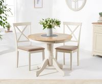 epsom 90cm oak and cream painted dining table with chairs with fabric seats - cream 2 chairs