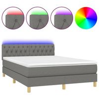 estructura de cama led con cabecero con somier colchon 140x200 cm tela gris oscuro tdl0208357