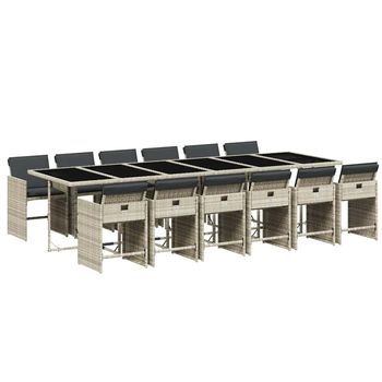 Set Comedor Jardín Y Cojines 13 Pzas Ratán Sintético Gris Claro Vidaxl
