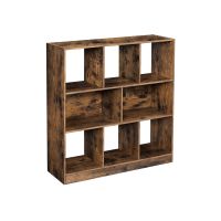 libreria de madera con cubos y estantes marron