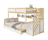literacama nido infantil de madera de pino 90120x20090x190cm con armarioestanteescalera con almacenaje y proteccion contra caidasblanconatural