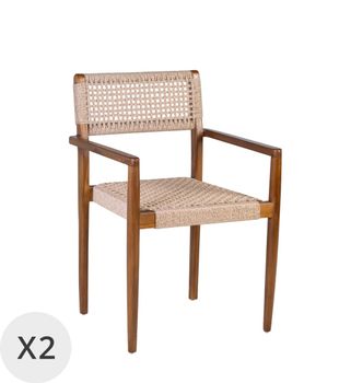 Set de 2 sillones de madera y cuerda beige