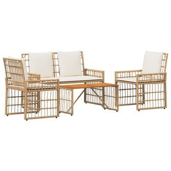 Juego De Muebles De Exterior 4 Piezas | Mobiliario De Jardín Natural Y Crema
