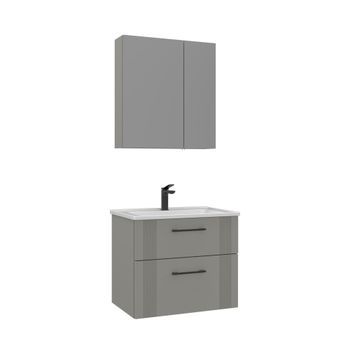 Conjunto De Mueble Con Lavabo Y Espejo (2 Piezas)  - 65 X 45 X 55 Cm - Cachemira Mate