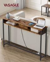 mesa de consola con multienchufe para entrada de color marron y negro
