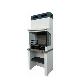 Bbq Glass - Barbacoa Simple Construido Con Ladrillo Gris Y Cemento, Cemento Pintado De Blanco - 80x57x206cm