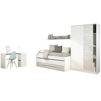 Pack Muebles Habitación Juvenil Infantil Completa Color Blanco (cama + Armario + Escritorio) Incluye Somieres