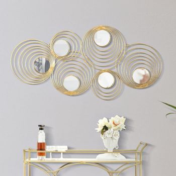 Panel decorativo 3d de metal dorado y espejos 90x2,5x45 cm
