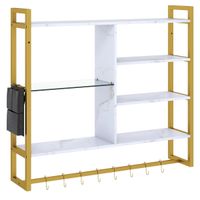 costway estantes flotantes modernos 107cm 6 niveles 8 ganchos s bolsillo lateral para cocina bar hogar blanco