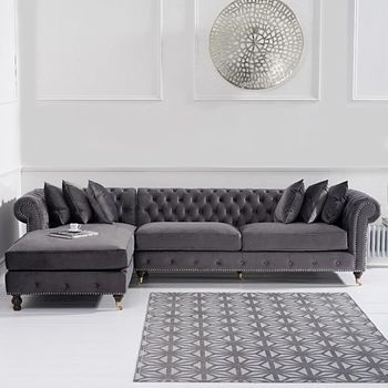 Flora Grey Velvet Left Facing Chesterfield Corner Chaise Sofa
