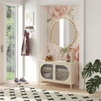 vitrina con 2 puertas de vidrio en metal crema