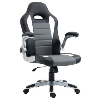 HOMCOM Silla de Oficina Ergonómica Ajustable en Altura Reposabrazos Abatibles con 5 Ruedas Cuero Sintético PU Carga 120 kg Gris   Aosom España