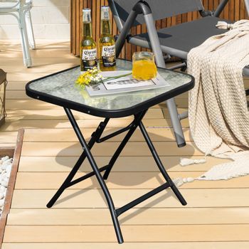 Mesa Bistro Patio Cuadrada 46,5 Cm Marco Antioxidante Cristal Templado Para Piscina Balcón Negro Cfw85970