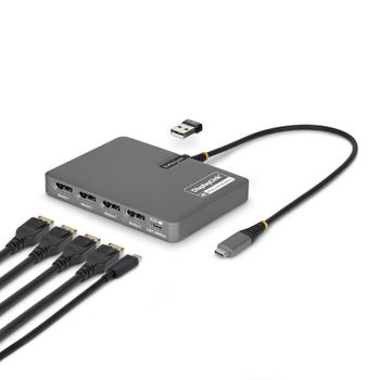 Adaptador USB-C StarTech.com QUAD-USB-DP-ADAPT 4x DisplayPort 4K 60Hz + USB-A 2.0 + PD 140W