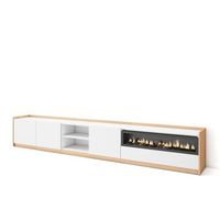 mueble tv television muebles de salon almacenaje 310x50x37 cm para tv hasta 80 chimenea electrica estilo moderno blanco y roble soft