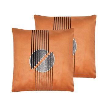 Conjunto De 2 Cojines Decorativos Naranja Terciopelo Patrón Geométrico 45 X 45 Cm Cremallera Dormitorio Sala De Estar Glamour Ceropegia