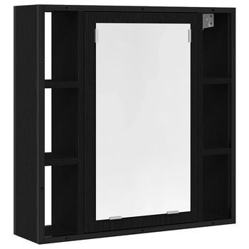 Armario De Baño | Mueble De Baño Con Espejo De Madera De Ingeniería De Roble Negro 60x16x60 Cm