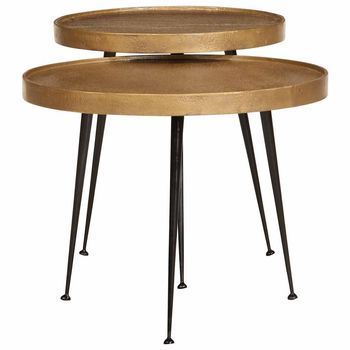 2 Piezas Mesa De Café | Mesa De Centro Madera Contrachapada Dorada