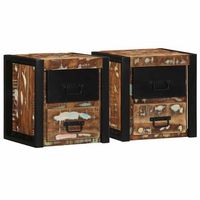pack de 2 mesillas de noche - dormitorio - madera reciclada - multicolor 40x35x40cm