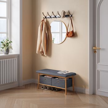Banco Zapatero Vad 2 Cajas 90x30x45cm Bambú/gris [en.casa]