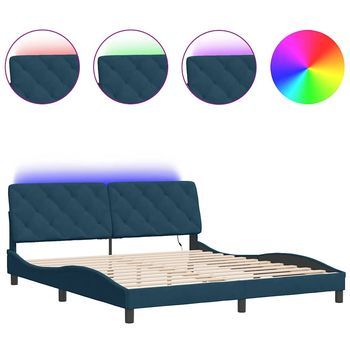Estructura De Cama Con Luces Led Terciopelo Azul 180x200 Cm