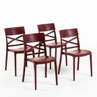 set de 4 sillas de resina con fibra de vidrio apilables para interiores o exteriores rojas merlot - martina