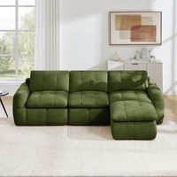 sofa modular de 3 plazas en forma de l con otomana chenilla verde sin estructura 264x160x68 cm