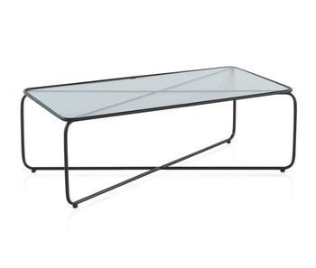 Mesa de centro de metal con tapa de cristal