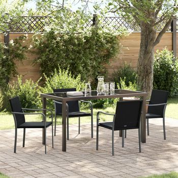 Juego De Comedor De Jardín De 5 Piezas Con Cojines De Rattan Negro V9806 Unico / Negro