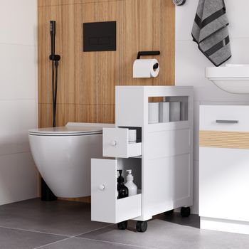 Armario De Baño Con Ruedas De Mdf Homcom 16x52x71,5 Cm Blanco